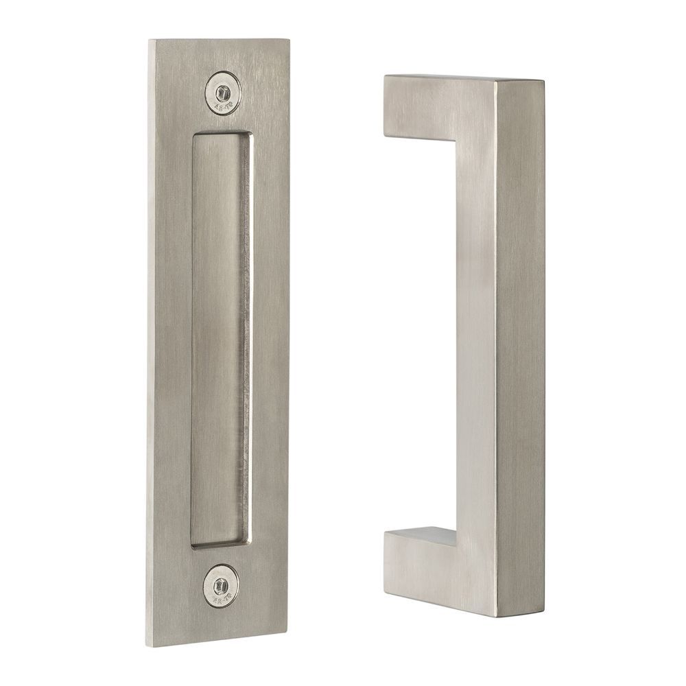Sure-Loc Hardware BARN-SQ4 32D Square Barn Door Handle With Flush Handle 8" in Satin Stainless